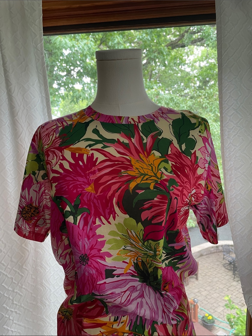 Max Mara Weekend Floral Short-Sleeve Top — Pink Multi PTP 19.5 - Picture 3 of 12